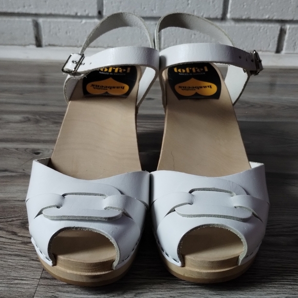 Swedish Hasbeens White Peep Toe High Heel Sandal Women's Size 38 US 8 - Picture 2 of 6